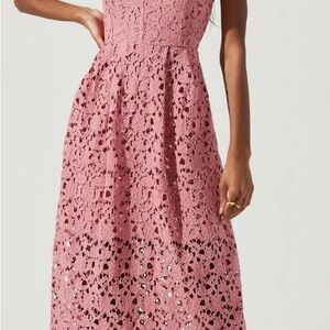 Astr Pink Lace Midi Dress